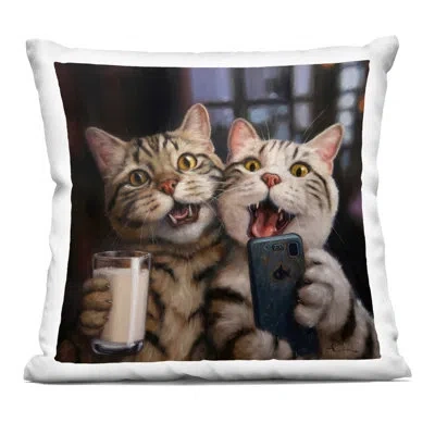 Stupell Industries Two Kittens Cellphone Selfie Decorative Printed Throw Pillow, Design By Lucia Heffernan In Blue