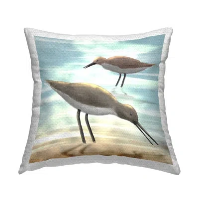Stupell Industries Two Sandpiper Birds Coastal Beach Shore Outdoor Printed Pillow By Marcus Prime In Blue;brown;gray
