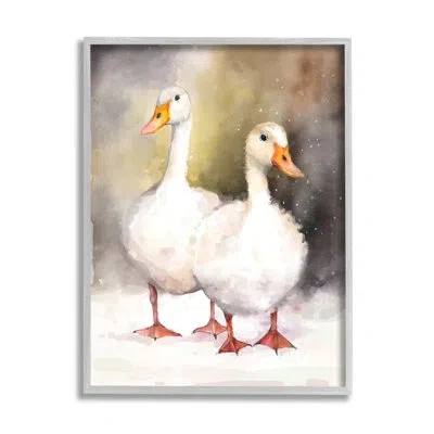 Stupell Industries Two White Ducks In Snow By Ziwei Li No Frame Print On Wood In White;gray;orange