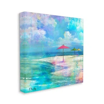 Stupell Industries Umbrella Beachscape Watercolor Mirage By Paul Brent - Wrapped Canvas Painting In Blue