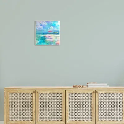 Stupell Industries Umbrella Beachscape Watercolor Mirage Wall Plaque Art By Paul Brent In Blue;white;pink