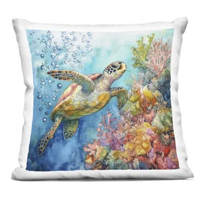 Stupell Industries Underwater Sea Turtle Bubbles Decorative Printed Throw Pillow, Design By Tina Lecour, 18 X 7 X 18 In Blue