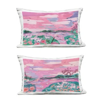 Stupell Industries Unicorn Nature Whimsy Design By Melissa Wang Outdoor Printed Pillow (set Of 2) In Pink