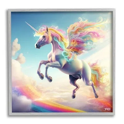 Stupell Industries Unicorn With Rainbow Mane By Rb Single Picture Frame Print On Canvas In Farmhouse Gray Framed Giclee