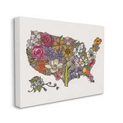 Stupell Industries United States Country Map Detailed Botanical State Flowers By Valentina Harper - Floater Frame Graph In Wrapped Canvas