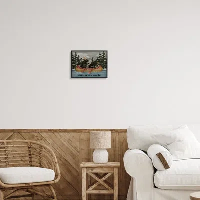Stupell Industries Up A Creek Woodland Cabin Canoe By Stephanie Workman Marrott - Floater Frame Graphic Art On Wood In Midnight Black Framed Giclee