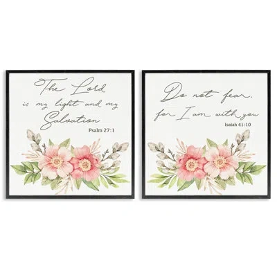 Stupell Industries Uplifting Faith Proverbs With Blooms 2 Piece Giclee Art Set, Design By Marcus Prime In Midnight Black Framed Giclee