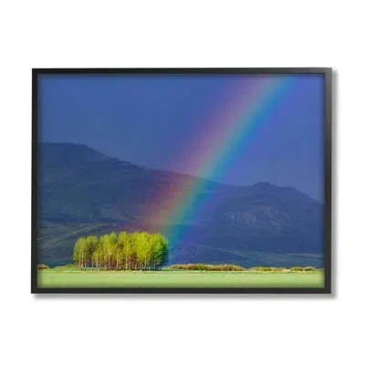 Stupell Industries Uplifting Rainbow Rays Tree Grove Mountain Landscape By Steve Smith - Floater Frame Photograph On Wo In Midnight Black Framed Giclee
