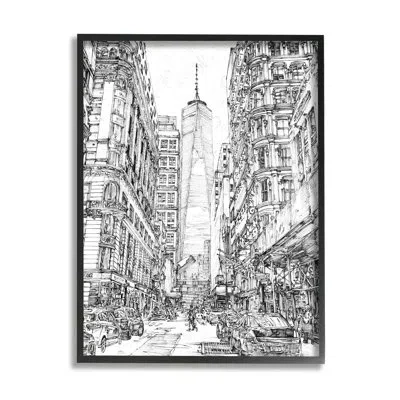Stupell Industries Urban City Metropolis One World Trade Center By Melissa Wang - Floater Frame Drawing Print On Wood In Midnight Black Framed Giclee