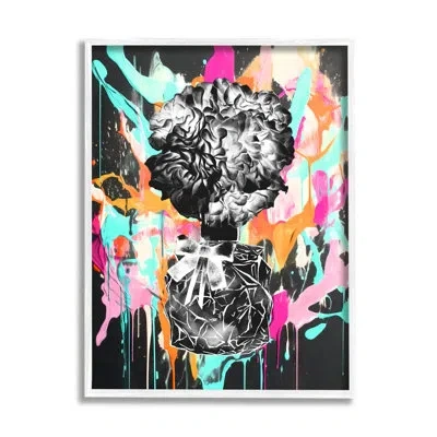 Stupell Industries Urban Flowers Graffiti On Wood By Ziwei Li Print In Coastal White Framed Giclee