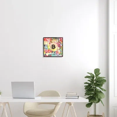 Stupell Industries Urban Graffiti Bitcoin Symbol By Irena Orlov - Floater Frame Graphic Art On Wood In Midnight Black Framed Giclee