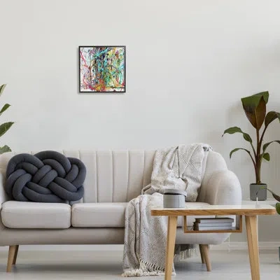 Stupell Industries Urban Splatter Chaotic Abstraction Canvas Wall Art Design By Angel Estevez In Midnight Black Framed Giclee