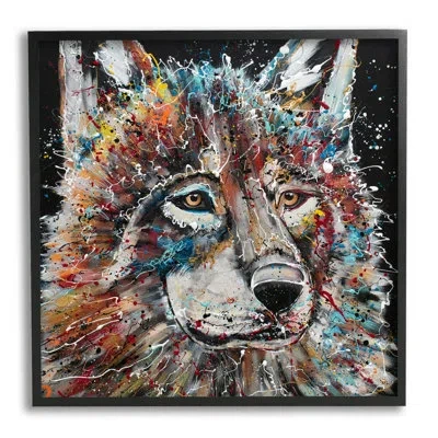 Stupell Industries Urban Wolf Graffiti Face Portrait By Jen Seeley - Floater Frame Painting On Wood In Midnight Black Framed Giclee