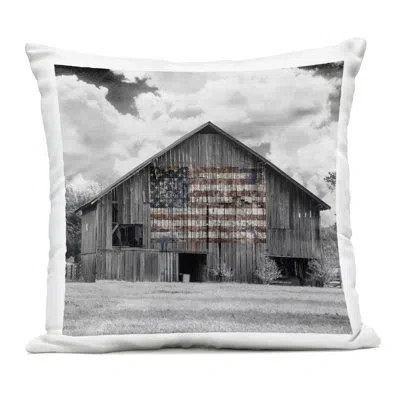 Stupell Industries Usa Flag Monochrome Barn Outdoor Printed Pillow, Design By Decent Exposures In Red