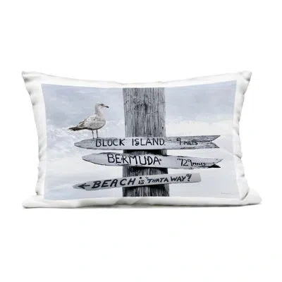 Stupell Industries Vacation Beach Signs With Seagull Design By Robin-lee Viera Outdoor Printed Pillow In Blue