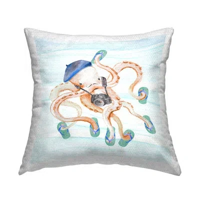 Stupell Industries Vacation Photographer Octopus Outdoor Printed Pillow By Lanie Loreth In Blue;brown