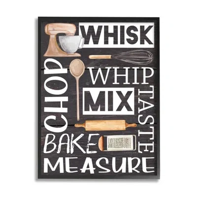 Stupell Industries Various Baking Tools Kitchen Phrases By Nd Art - Floater Frame Graphic Art On Wood In Midnight Black Framed Giclee