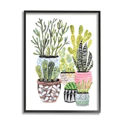 Stupell Industries Various Cactus House Plants By Karen Fields - Floater Frame Painting On Wood In Midnight Black Framed Giclee