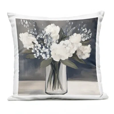 Stupell Industries Vase Of Grace Outdoor Printed Pillow Design By Mona Grace In Gray,blue Petals