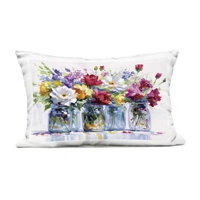 Stupell Industries Vibrant Floral Impressions Outdoor Printed Pillow, Design By Leon Devenice In White