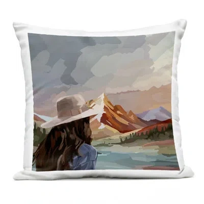 Stupell Industries Vibrant Mountain View With Girl Outdoor Printed Pillow, Design By Amelia Noyes In Gray