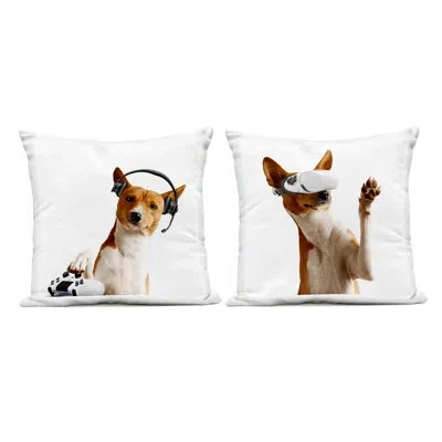 Stupell Industries Video Game Dogs With Vr Design By Cad Designs Outdoor Printed Pillow (set Of 2) In White