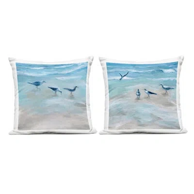 Stupell Industries View Of Seagulls On Shore 2 Piece Outdoor Printed Pillow Set, Design By Marilyn Dunlap In Blue