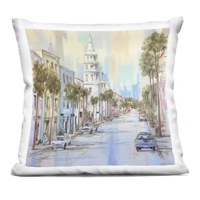 Stupell Industries Views Of Broad Street Charleston Decorative Printed Throw Pillow, Design By Linda Sperruzzi In Blue