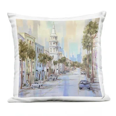 Stupell Industries Views Of Broad Street Charleston Outdoor Printed Pillow, Design By Linda Sperruzzi In Blue
