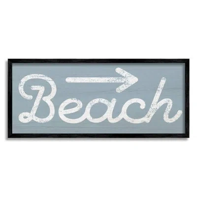 Stupell Industries Vintage Beach Arrow Pointing Sign Grain Pattern By Daphne Polselli - Floater Frame Graphic Art Print In Midnight Black Framed Giclee