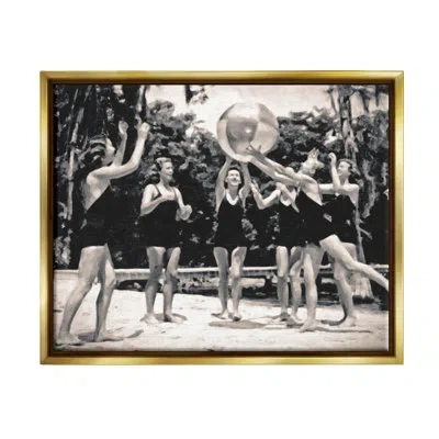 Stupell Industries Vintage Beach Girls Canvas Wall Art Design By Graffi*tee Studios In Metallic Gold Floater Frame