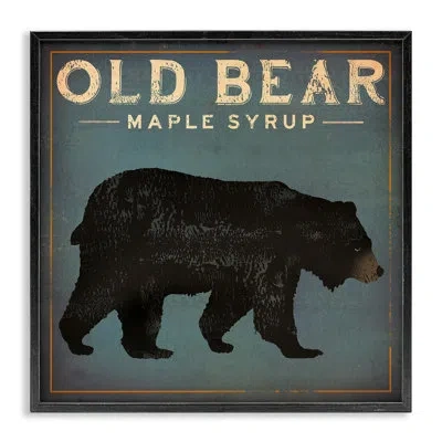 Stupell Industries Vintage Bear Maple Syrup Giclee Texturized Wall Art By Ryan Fowler In Midnight Black Framed Giclee
