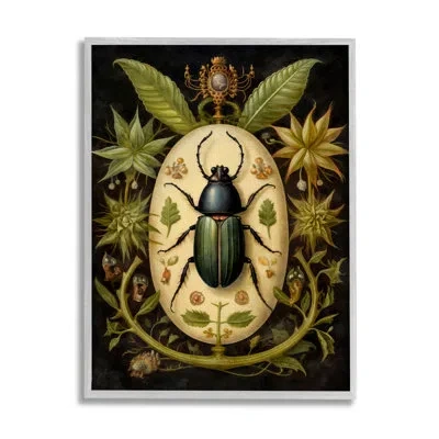 Stupell Industries Vintage Beetle & Botanicals No Frame Print On Wood In Black