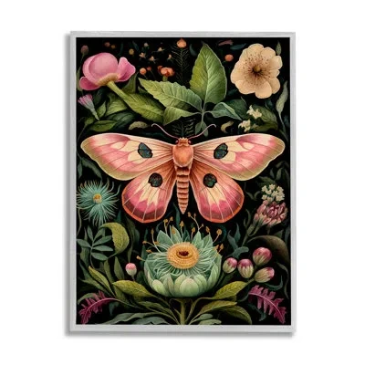 Stupell Industries Vintage Botanical Moth No Frame Print On Wood In Pink