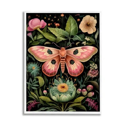 Stupell Industries Vintage Botanical Moth Single Picture Frame Print On Canvas In Coastal White Framed Giclee