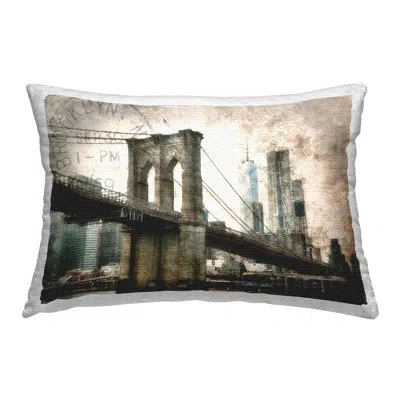 Stupell Industries Vintage Brooklyn Bridge Outdoor Printed Pillow By Rhonda Addison In Black;brown;green