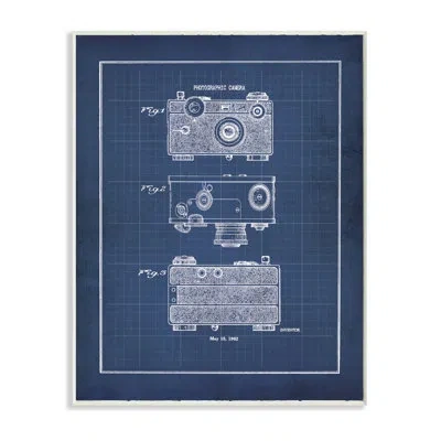 Stupell Industries 'vintage Camera Blueprint' Graphic Art Print In Wood Plaque