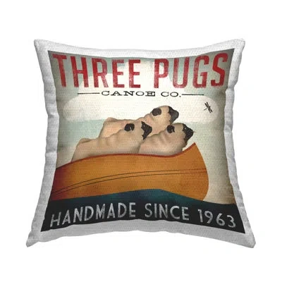 Stupell Industries Vintage Canoe Company Boating Pug Dogs Outdoor Printed Pillow By Ryan Fowler In Brown;red