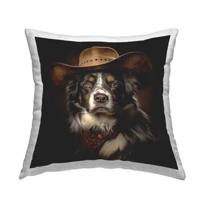 Stupell Industries Vintage Cowboy Dog Outdoor Printed Pillow By Rb In Black