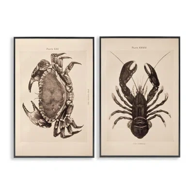 Stupell Industries Vintage Crab & Lobster 2 Piece Framed Giclee Art Set, Design By Deborah Revell In Midnight Black Framed Giclee
