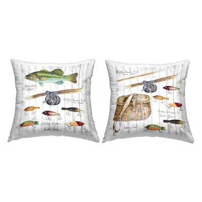 Stupell Industries Vintage Fishing Gear Decorative Printed Throw Pillow Design By Patricia Pinto (set Of 2) In White