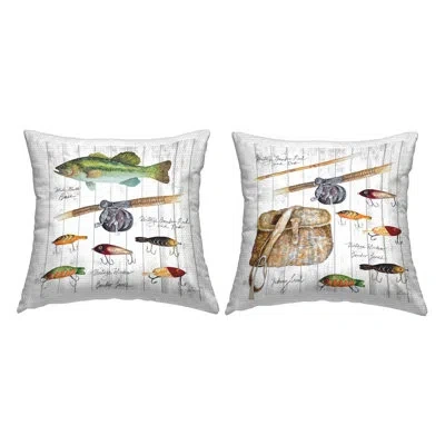 Stupell Industries Vintage Fishing Gear Printed Outdoor Throw Pillow Design By Patricia Pinto (set Of 2) In White