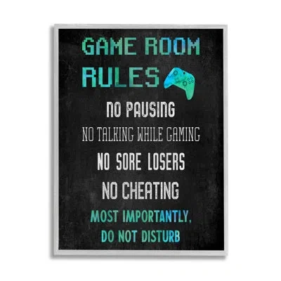 Stupell Industries Vintage Game Room Rules Floater Frame Print On Canvas In Luster Gray Floater Frame