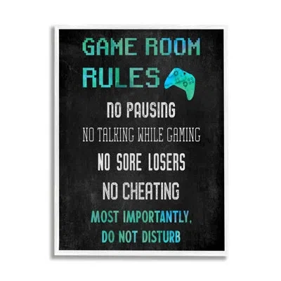 Stupell Industries Vintage Game Room Rules Single Picture Frame Print On Canvas In Coastal White Framed Giclee