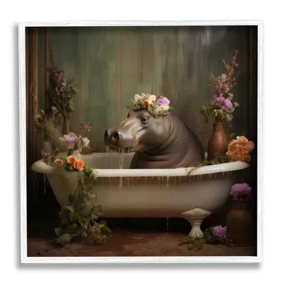 Stupell Industries Vintage Hippo Bathtub Single Picture Frame Print On Canvas In Midnight Black Framed Giclee
