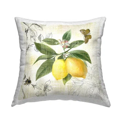 Stupell Industries Vintage Lemons & Insects Outdoor Printed Pillow By Nan In Yellow