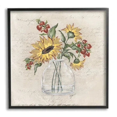 Stupell Industries Vintage Mixed Sunflower Arrangement By Julie Norkus - Floater Frame Graphic Art On Wood In Midnight Black Framed Giclee