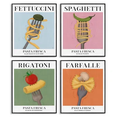 Stupell Industries Vintage Pasta Cuisine Forks 4 Piece Framed Giclee Art Set, Design By Veronique Charron In Midnight Black Framed Giclee