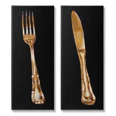 Stupell Industries Vintage Patina Cutlery Fork Knife Kitchen Portraits By Adolf Llovea In Wrapped Canvas