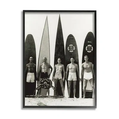 Stupell Industries Vintage Photography Men Surfer In Midnight Black Framed Giclee